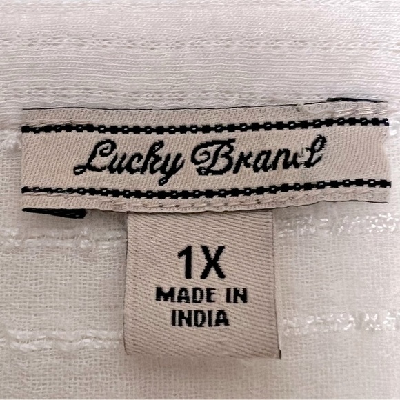 Lucky Brand Ivory Textured Soft Button Up 3/4 Sleeve Decorative Gauzy Blouse - Picture 4 of 12